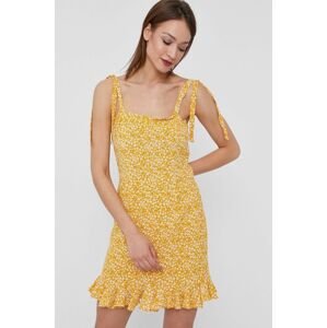 Bardot ruha sárga, mini, harang alakú