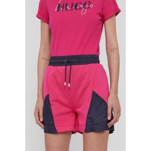 Hugo rövidnadrág női, rózsaszín, sima, magas derekú