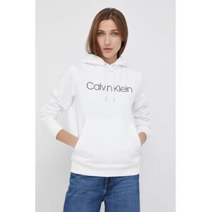 Calvin Klein pamut melegítőfelső fehér, női, nyomott mintás, kapucnis