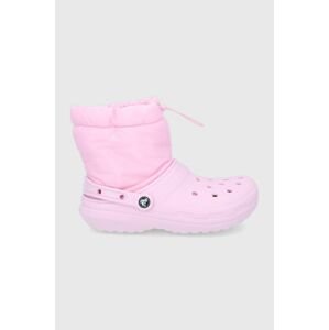 Crocs hócipő Classic Lined Neo Puff Boot rózsaszín, 206630