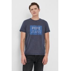Pepe Jeans pamut póló sötétkék, nyomott mintás