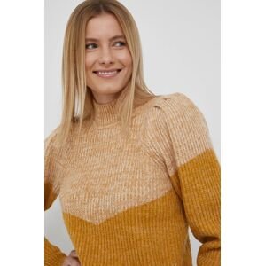 Vero Moda gyapjúkeverék pulóver meleg, női, sárga, félgarbó nyakú