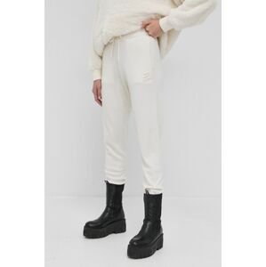 Karl Lagerfeld gyapjú nadrág krémszínű, női, sima