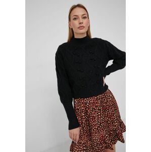 Answear Lab gyapjú pulóver könnyű, női, fekete, félgarbó nyakú