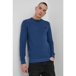 Solid pamut pulóver könnyű, férfi, kék