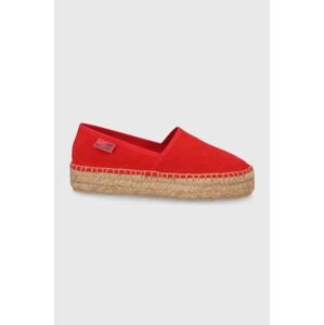 Love Moschino espadrilles velúrból piros, platformos