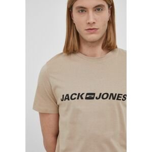 Jack & Jones pamut póló bézs, nyomott mintás