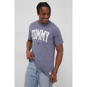 Tommy Jeans pamut póló kék, nyomott mintás