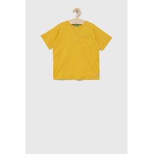 United Colors of Benetton gyerek pamut póló sárga, sima