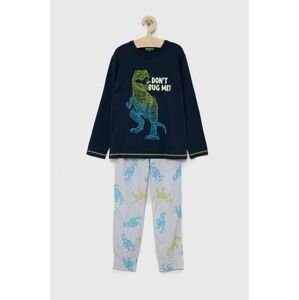 United Colors of Benetton gyerek pamut pizsama sötétkék, nyomott mintás
