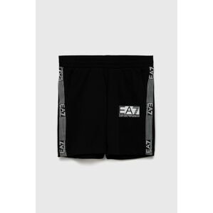 EA7 Emporio Armani gyerek pamut rövidnadrág fekete, állítható derekú