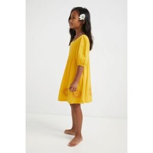 Desigual gyerek pamutruha sárga, mini, harang alakú