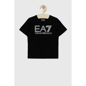 EA7 Emporio Armani gyerek pamut póló fekete, nyomott mintás