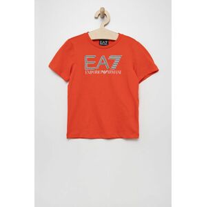 EA7 Emporio Armani gyerek pamut póló piros, nyomott mintás