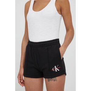 Calvin Klein Jeans pamut rövidnadrág női, fekete, sima, magas derekú