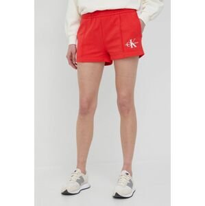 Calvin Klein Jeans pamut rövidnadrág női, piros, sima, magas derekú