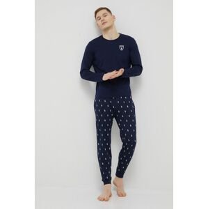 Polo Ralph Lauren pamut pizsama sötétkék, nyomott mintás