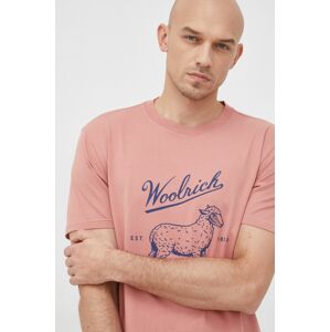 Woolrich pamut póló rózsaszín, nyomott mintás