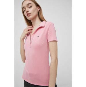 Tommy Jeans t-shirt női, galléros, rózsaszín