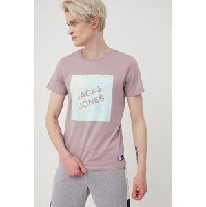 Jack & Jones pamut póló lila, nyomott mintás