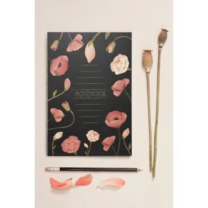 Vissevasse jegyzetfüzet Black With Flowers 14,2x21 cm
