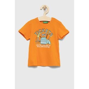 United Colors of Benetton gyerek pamut póló narancssárga, nyomott mintás