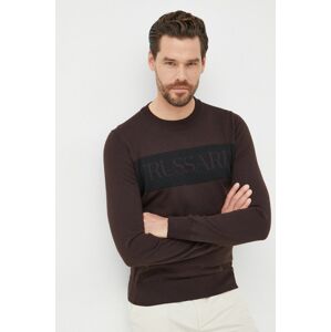 Trussardi gyapjú pulóver könnyű, férfi, barna