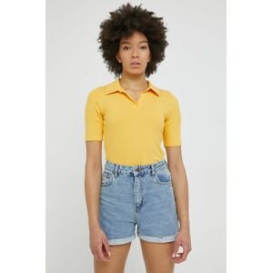 JDY t-shirt női, galléros, sárga
