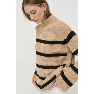 Custommade gyapjú pulóver női, bézs, félgarbó nyakú