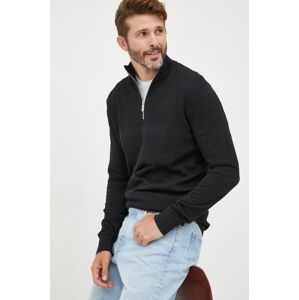 Selected Homme pamut pulóver könnyű, férfi, fekete, félgarbó nyakú