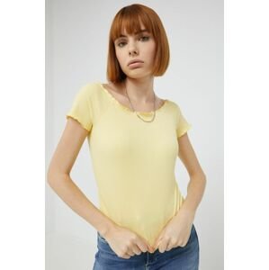 Brave Soul t-shirt női, spanyol nyakkivágású, sárga