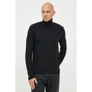 Trussardi gyapjú pulóver könnyű, férfi, fekete, garbónyakú