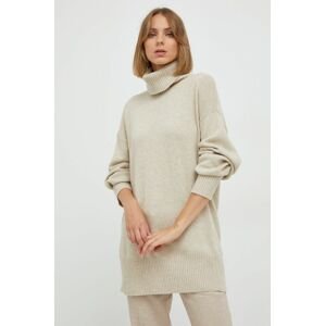 Trussardi gyapjúkeverék pulóver női, bézs, garbónyakú