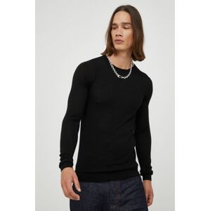 Bruuns Bazaar gyapjú pulóver könnyű, férfi, fekete
