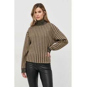 Victoria Beckham gyapjú pulóver meleg, női, bézs, félgarbó nyakú