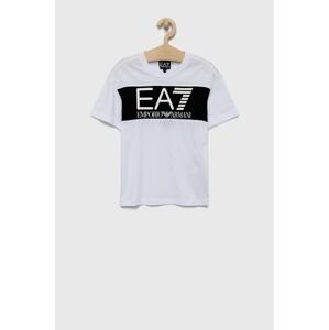 EA7 Emporio Armani gyerek pamut póló fehér, nyomott mintás