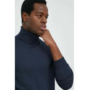 La Martina gyapjúkeverék pulóver könnyű, férfi, sötétkék, garbónyakú