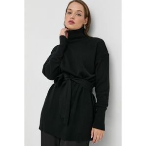 Beatrice B gyapjú pulóver könnyű, női, fekete, garbónyakú