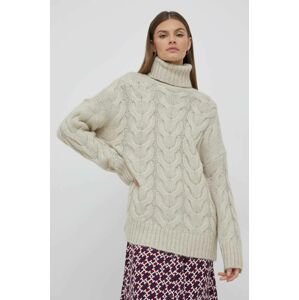 Y.A.S gyapjúkeverék pulóver meleg, női, bézs, garbónyakú