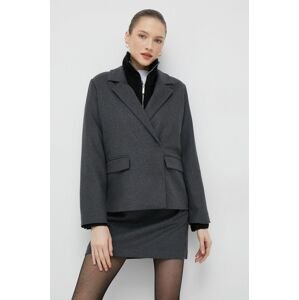 Selected Femme gyapjú kabát szürke, sima, kétsoros gombolású
