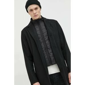 Jack & Jones kabát gyapjú keverékből fekete, átmeneti
