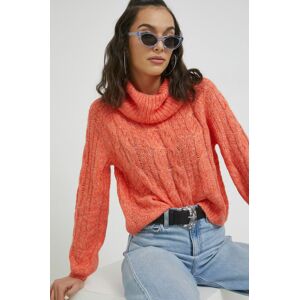 Only gyapjúkeverék pulóver női, narancssárga, garbónyakú