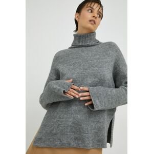 Herskind gyapjúkeverék pulóver női, szürke, garbónyakú