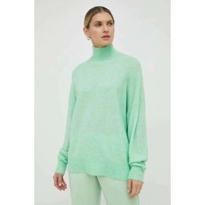 Samsoe Samsoe gyapjú pulóver könnyű, női, zöld, garbónyakú