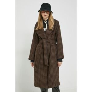 Abercrombie & Fitch kabát gyapjú keverékből barna, átmeneti, oversize