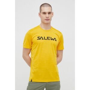 Salewa sportos póló Puez Hybrid 2 sárga, nyomott mintás
