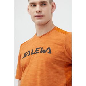Salewa sportos póló Puez Hybrid 2 narancssárga, nyomott mintás