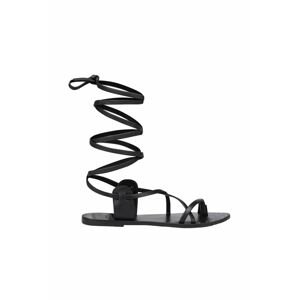 Manebi bőr szandál Tie-Up Leather Sandals fekete, női, L 7.0 Y0