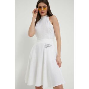 Love Moschino ruha vászonkeverékből fehér, mini, harang alakú
