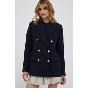 Lauren Ralph Lauren gyapjú kabát sötétkék, sima, kétsoros gombolású